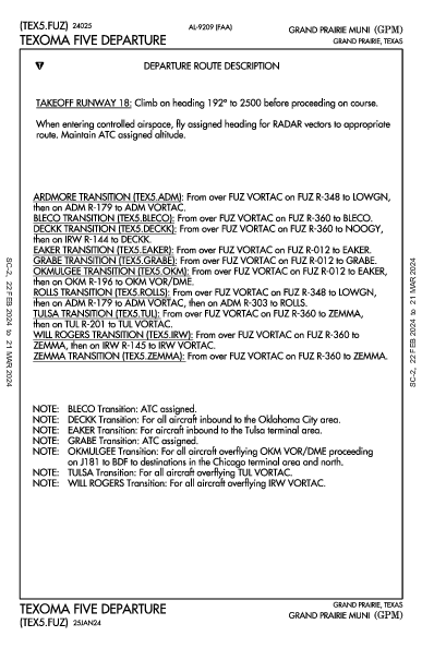 Grand Prairie Muni Grand Prairie, TX (KGPM): TEXOMA FIVE (DP)